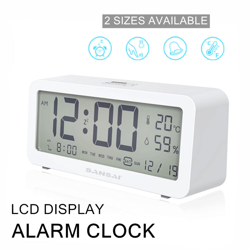 LCD Digital Display Alarm Clock Temperature Time Date Snooze White LED Backlight Clear