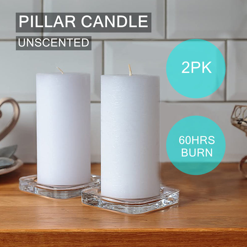 2 x Unscented White Pillar Candle Candles Wedding Home Décor 7x14cm 60Hrs Burn