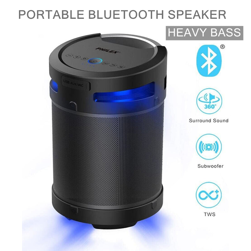 Portable Bluetooth Party Speaker Heavy Bass Boombox Rechargeable Water-Resistant