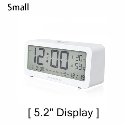 LCD Digital Display Alarm Clock Temperature Time Date Snooze White LED Backlight Clear