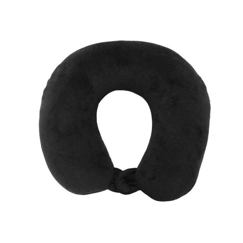 Foam Travel Neck Pillow U Shaped Head Rest Cushion Portable Flight Black Press Stud