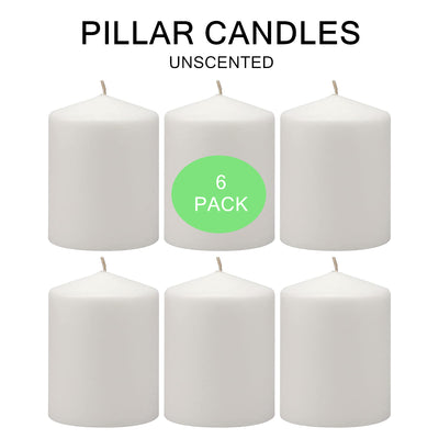 6 x Pillar Candle White Unscented Candles Wedding Party Event Home Décor Restaurant