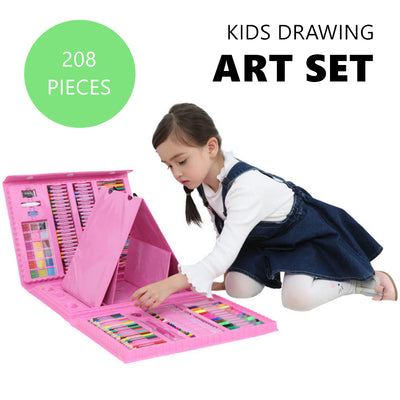 208PCS Kids Art Set Box Case Paint Draw Drawing Board Colour Pencils Pastels Artist Kit