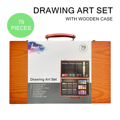 79PCS Drawing Art Set Kit Colour Pencils Oil Pastels in Wooden Case Sketch Draw Artist