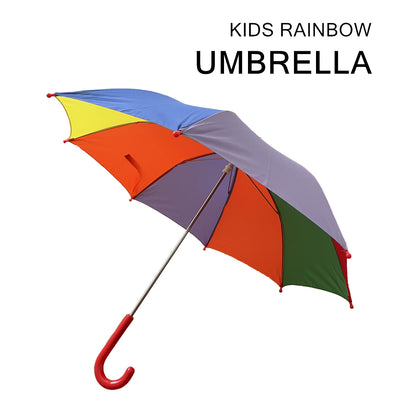 Children Kids Umbrella Colourful Rainbow Pattern Rain Waterproof J-Handle 62cm