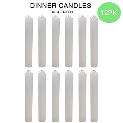 12 x Dinner Candle Unscented White Candles Plain 12cm Long Wedding Church Home