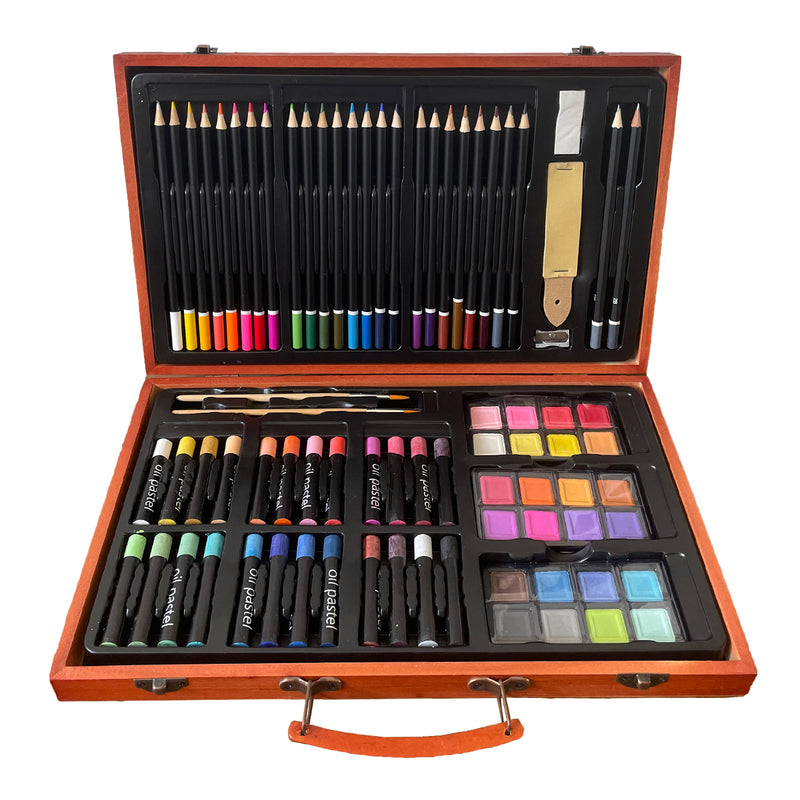 79PCS Drawing Art Set Kit Colour Pencils Oil Pastels in Wooden Case Sketch Draw Artist