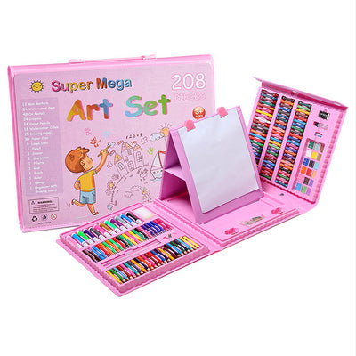 208PCS Kids Art Set Box Case Paint Draw Drawing Board Colour Pencils Pastels Artist Kit