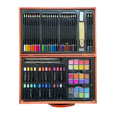 79PCS Drawing Art Set Kit Colour Pencils Oil Pastels in Wooden Case Sketch Draw Artist