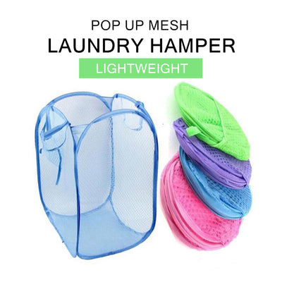 Foldable Mesh Laundry Hamper Storage Bag Bin Collapsible Lightweight Pop Up Basket