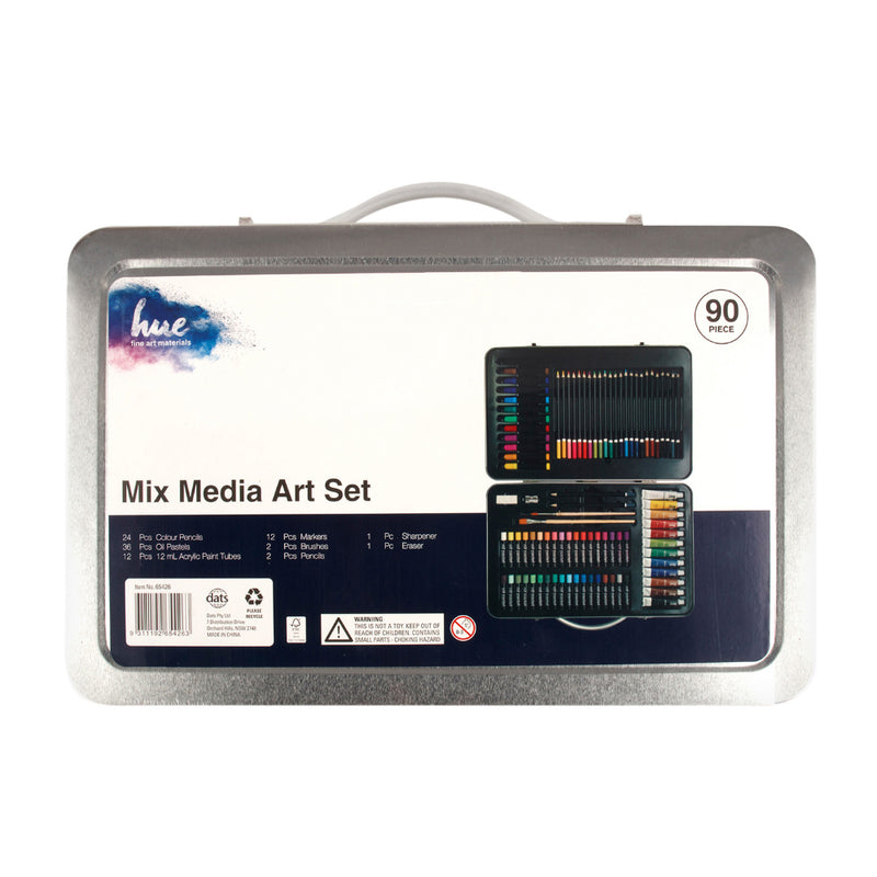 90PCS Mix Art Set Kit Acrylic Paints Colour Pencils in Metal Case Drawing Painting Artist