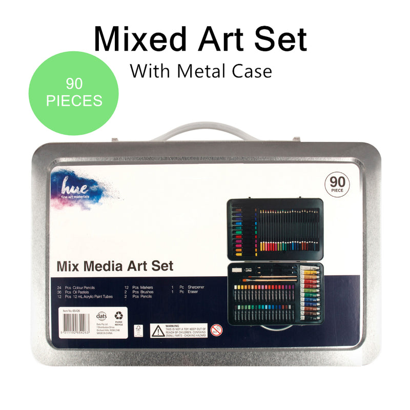 90PCS Mix Art Set Kit Acrylic Paints Colour Pencils in Metal Case Drawing Painting Artist