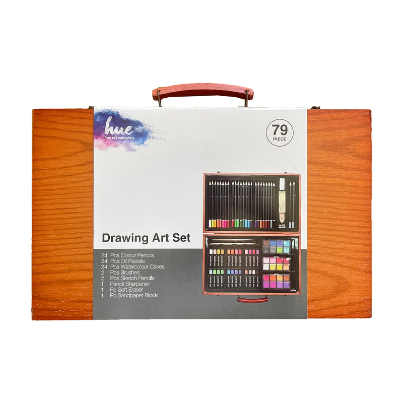 79PCS Drawing Art Set Kit Colour Pencils Oil Pastels in Wooden Case Sketch Draw Artist